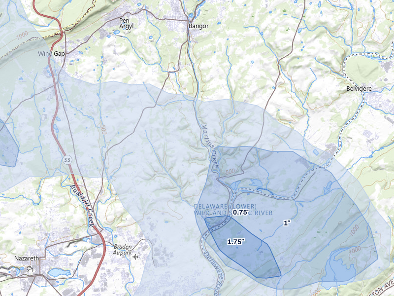 NEXRAD radar-signature map of the hail over Bangor, PA