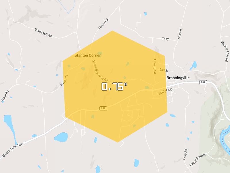 Hail map of Beach Lake, PA on Jul 3, 2026, hail up to 0.75"