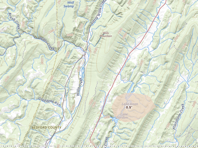 Radar-estimated hail-size map of the storm over Bedford, PA on May 20, 2026