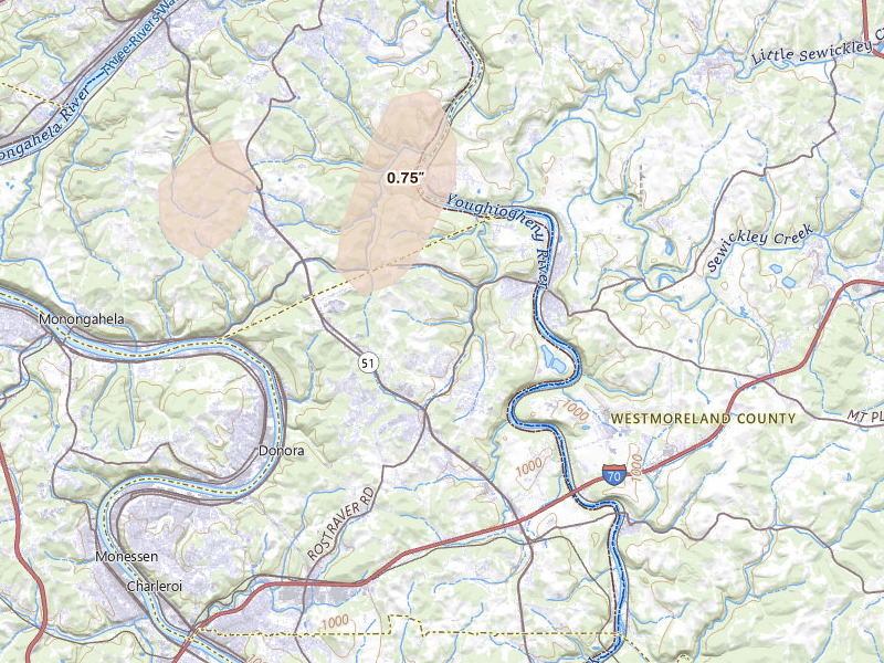 Radar-estimated hail-size map of the storm over Belle Vernon, PA