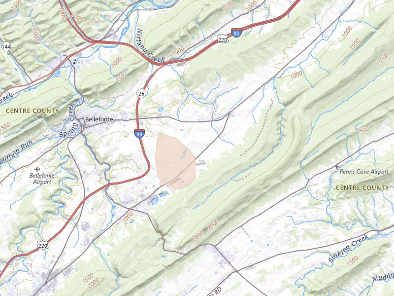 Radar-estimated hail-size map of the storm over Bellefonte, PA on Jul 3, 2026