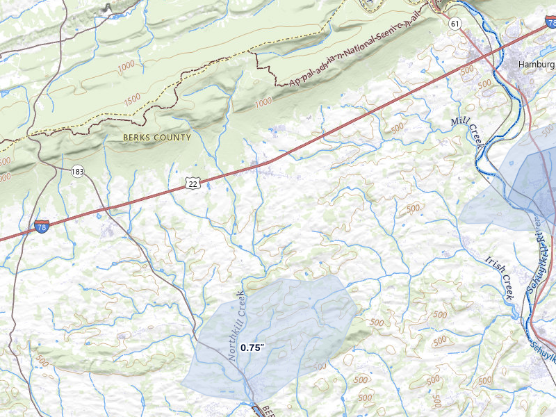 NEXRAD radar-signature map of the hail over Bernville, PA