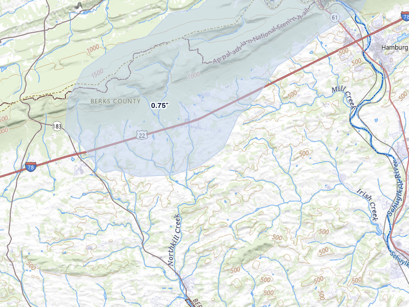 NEXRAD radar-signature map of the hail over Bernville, PA