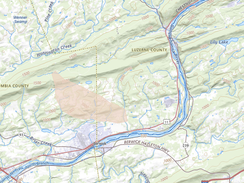 Radar-estimated hail-size map of the storm over Berwick, PA on Jul 4, 2026
