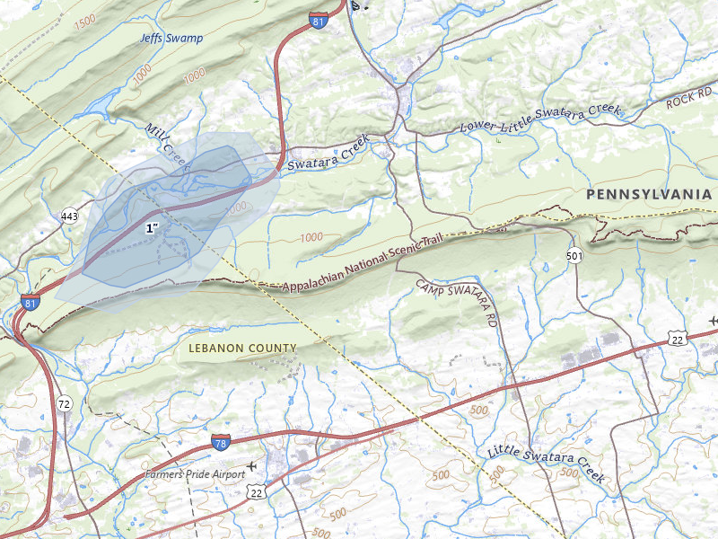 NEXRAD radar-signature map of the hail storm over Bethel, PA on Aug 7, 2026