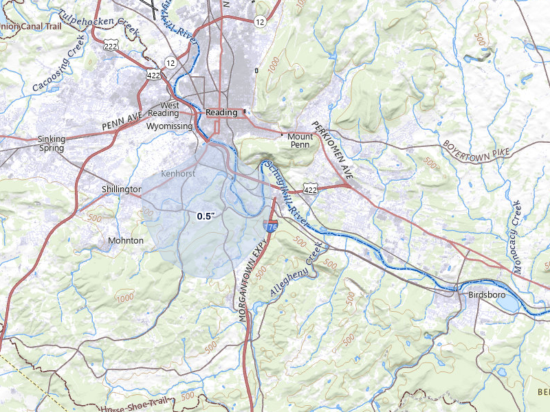 NEXRAD radar-signature map of the hail storm over Birdsboro, PA on Jun 6, 2026