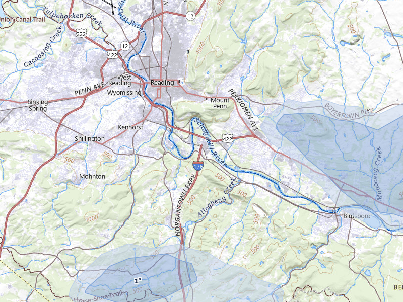 NEXRAD radar-signature map of the hail over Birdsboro, PA