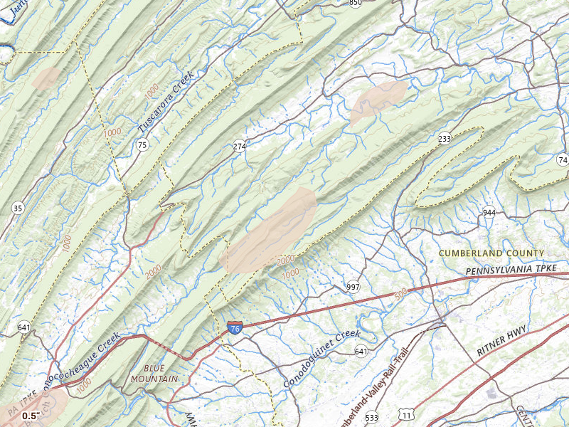 Radar-estimated hail-size map of the storm over Blain, PA on Aug 27, 2026