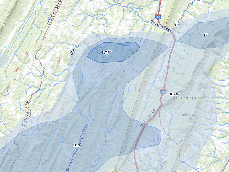 NEXRAD radar-signature map of the hail over Breezewood, PA