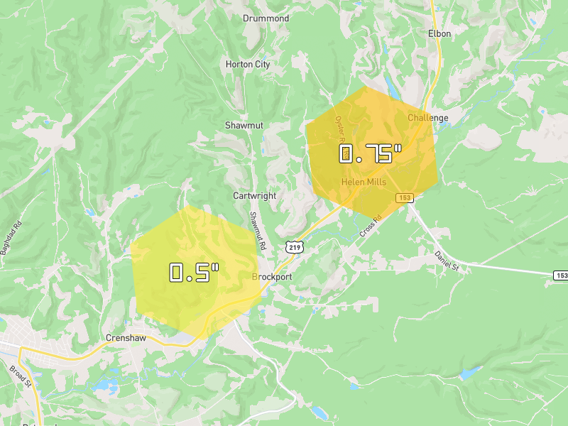 Hail map of Brockport, PA on Jul 4, 2026, hail up to 0.75"