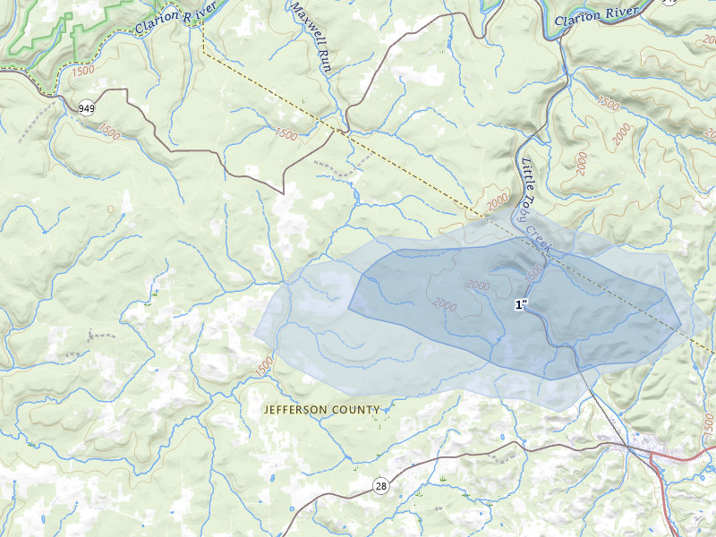 NEXRAD radar-signature map of the hail storm over Brockway, PA on May 13, 2026