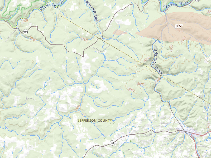 Radar-estimated hail-size map of the storm over Brockway, PA on Jun 6, 2026