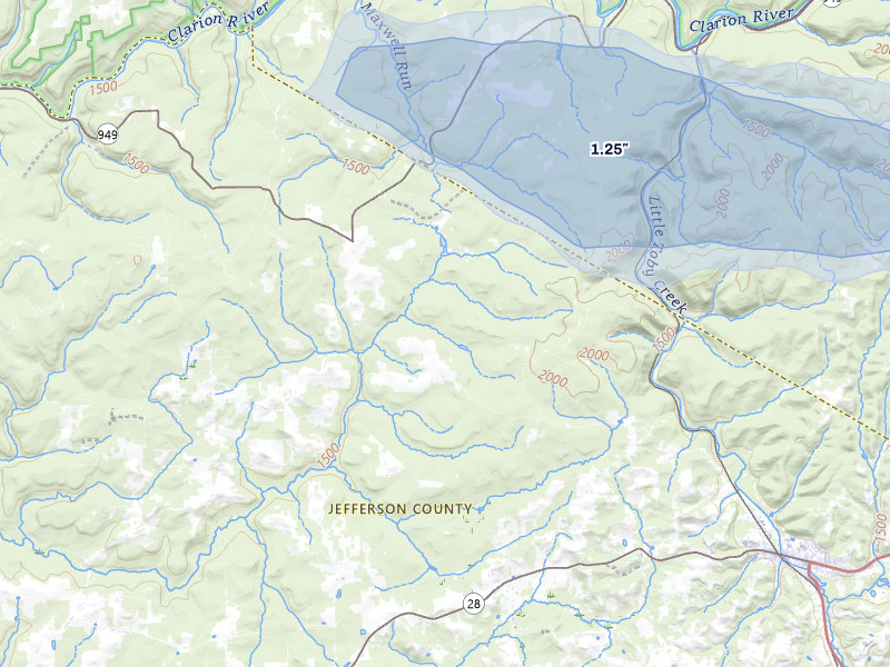 NEXRAD radar-signature map of the hail storm over Brockway, PA on Jun 6, 2026