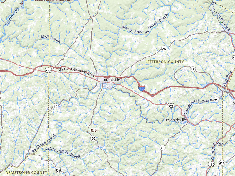 Radar-estimated hail-size map of the storm over Brookville, PA on Jul 27, 2026