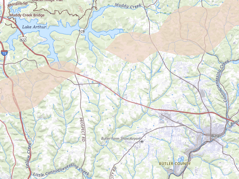 Radar-estimated hail-size map of the storm over Butler, PA on Mar 7, 2026