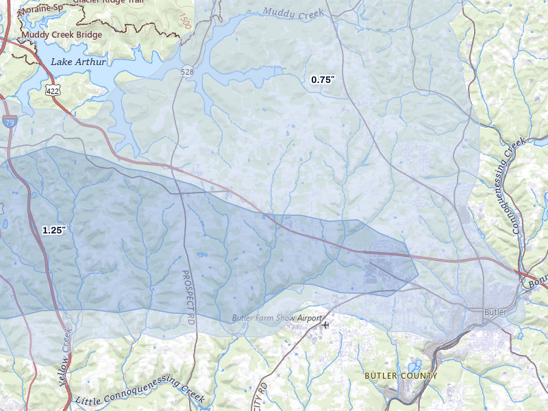 NEXRAD radar-signature map of the hail storm over Butler, PA on Mar 22, 2026