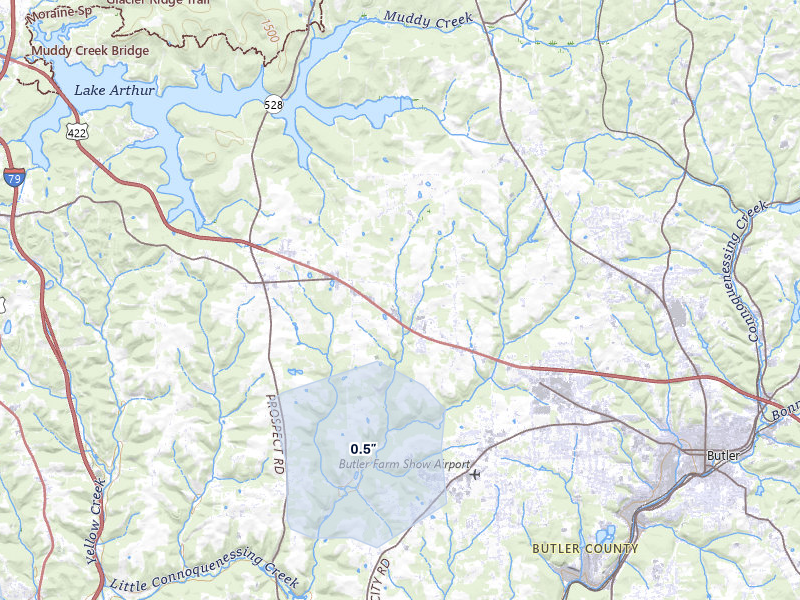 NEXRAD radar-signature map of the hail storm over Butler, PA on May 13, 2026