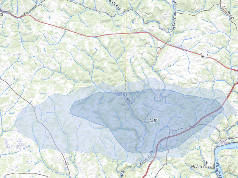 NEXRAD radar-signature map of the hail storm over Cabot, PA on Mar 22, 2026