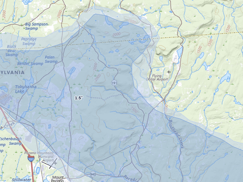 NEXRAD radar-signature map of the hail over Canadensis, PA