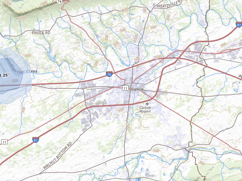 NEXRAD radar-signature map of the hail storm over Carlisle, PA on Aug 7, 2026