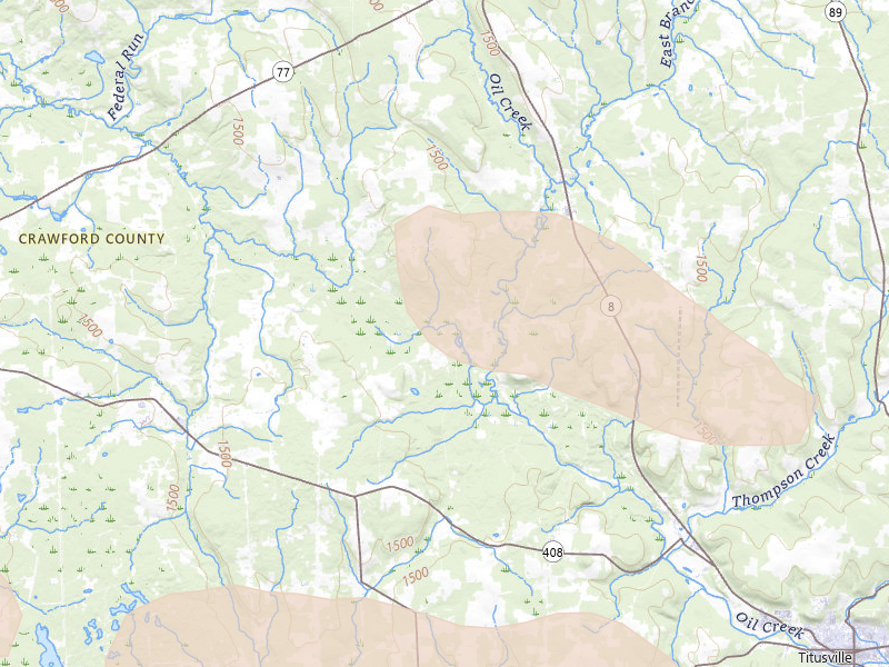 Radar-estimated hail-size map of the storm over Centerville, PA on Sep 1, 2026