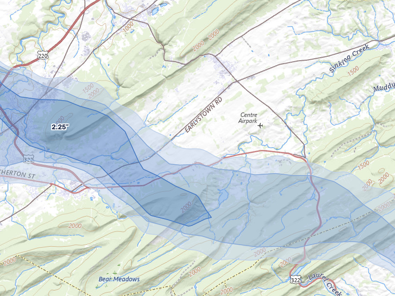 NEXRAD radar-signature map of the hail storm over Centre Hall, PA on Mar 22, 2026