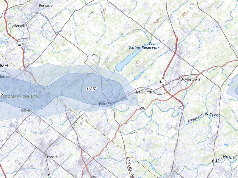 NEXRAD radar-signature map of the hail over Chalfont, PA