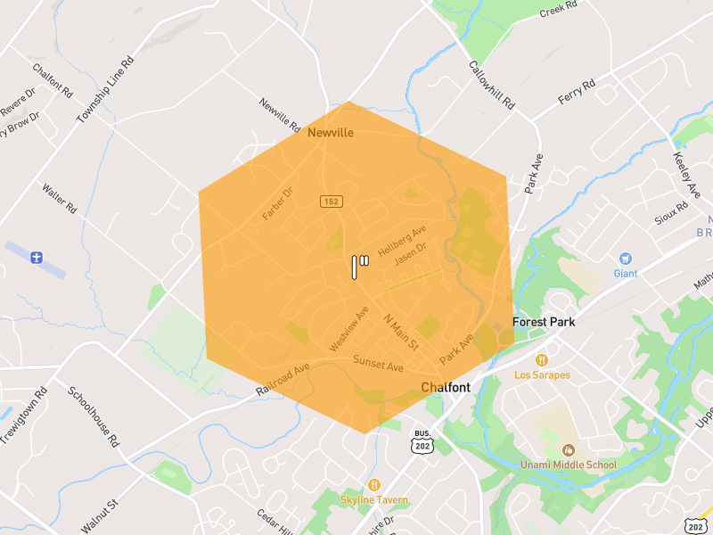Hail map of Chalfont, PA on Jul 5, 2026, hail up to 1"