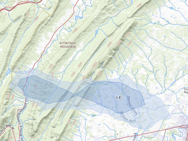 NEXRAD radar-signature map of the hail storm over Chambersburg, PA on Jun 6, 2026
