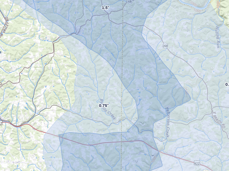 NEXRAD radar-signature map of the hail over Chicora, PA
