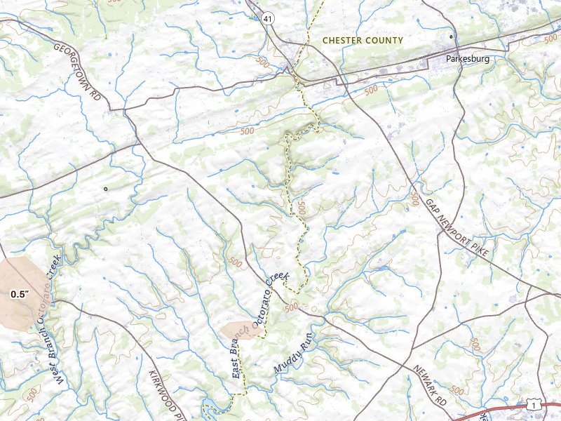 Radar-estimated hail-size map of the storm over Christiana, PA on Jul 21, 2026