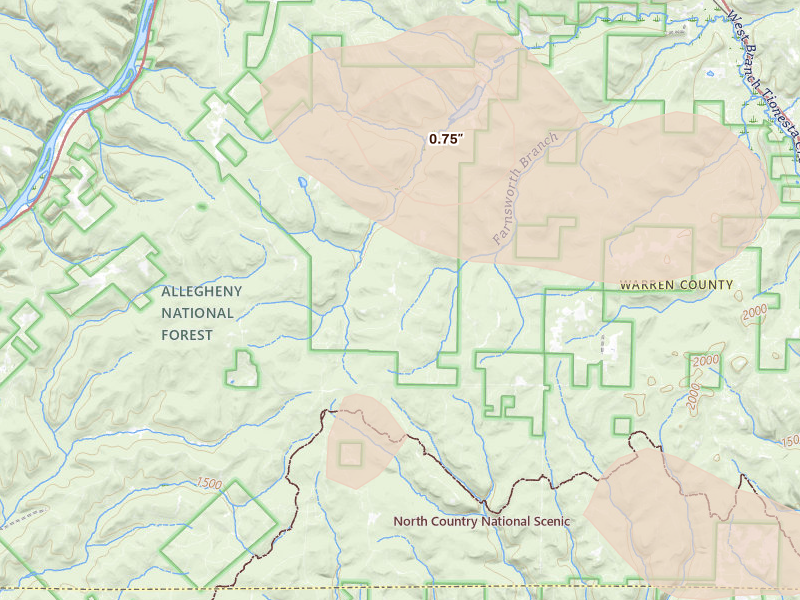 Radar-estimated hail-size map of the storm over Clarendon, PA on Sep 1, 2026