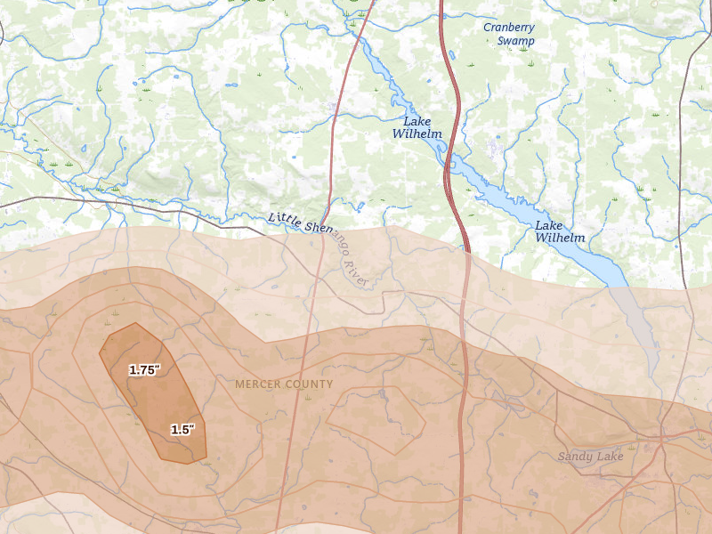 Radar-estimated hail-size map of the storm over Clarks Mills, PA