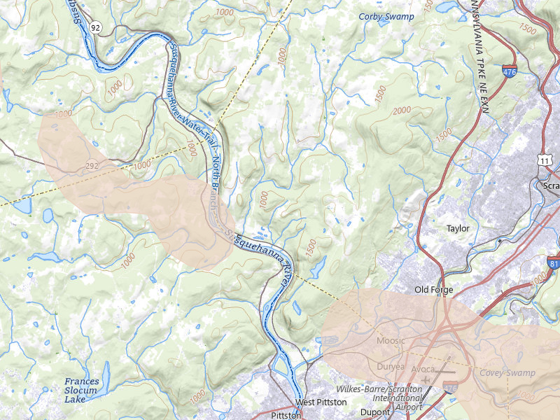 Radar-estimated hail-size map of the storm over Clarks Summit, PA on Jul 4, 2026