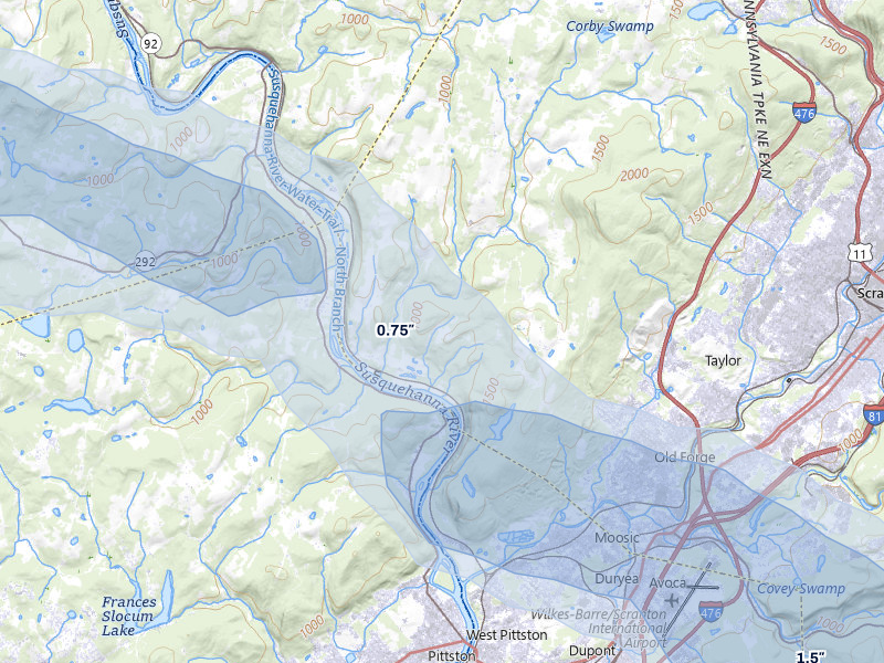 NEXRAD radar-signature map of the hail over Clarks Summit, PA
