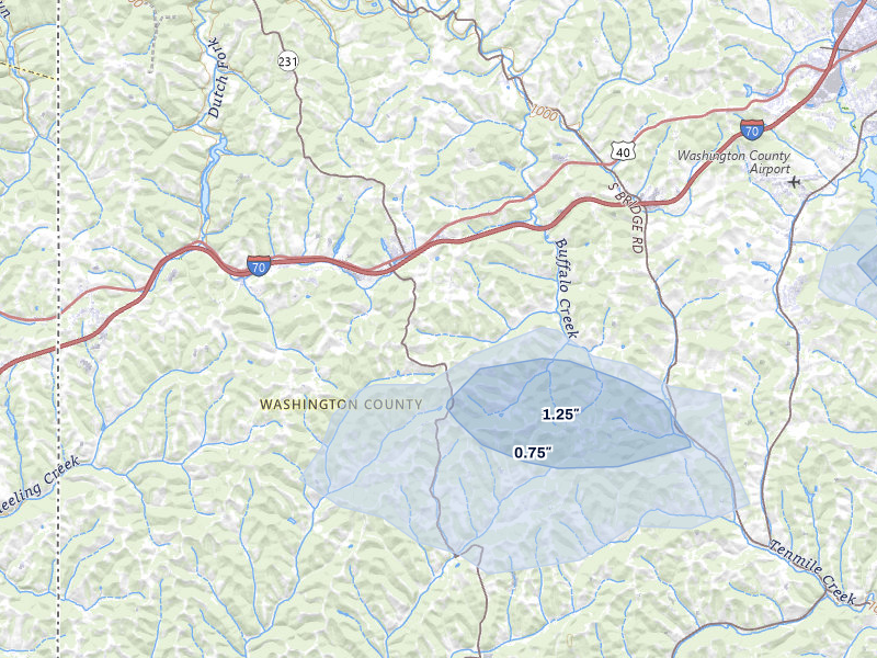 NEXRAD radar-signature map of the hail storm over Claysville, PA on May 13, 2026