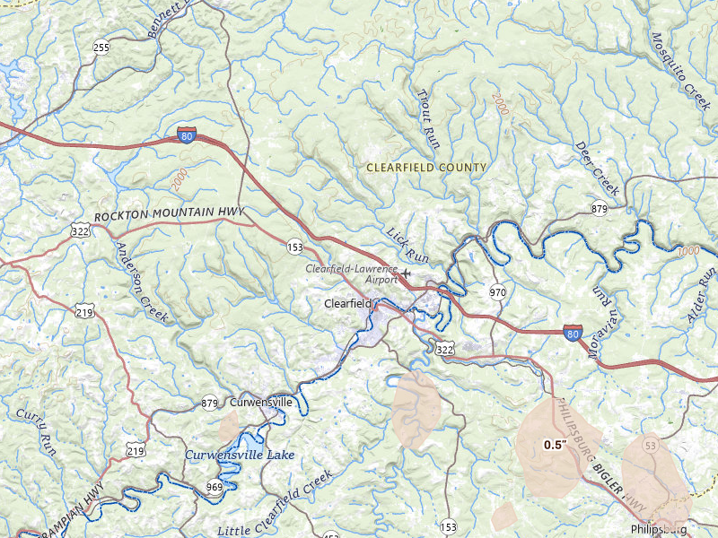 Radar-estimated hail-size map of the storm over Clearfield, PA on Mar 22, 2026