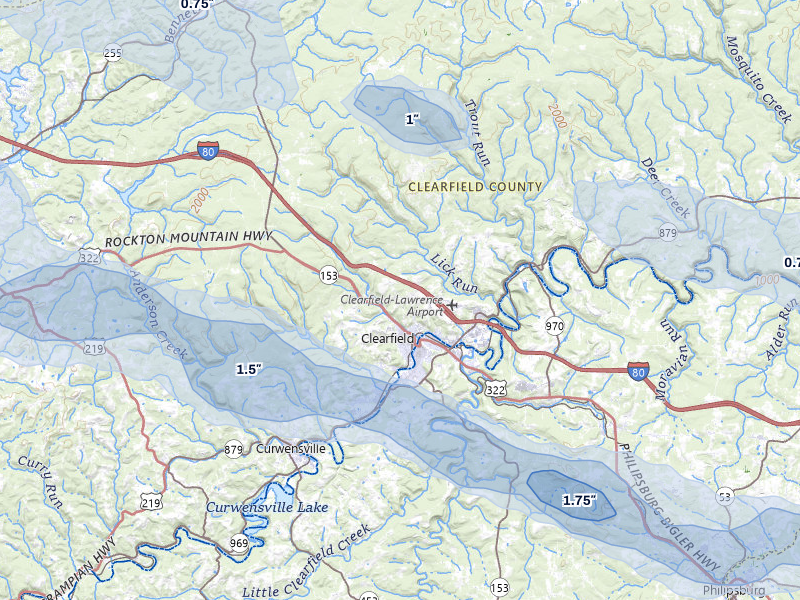 NEXRAD radar-signature map of the hail storm over Clearfield, PA on Mar 22, 2026