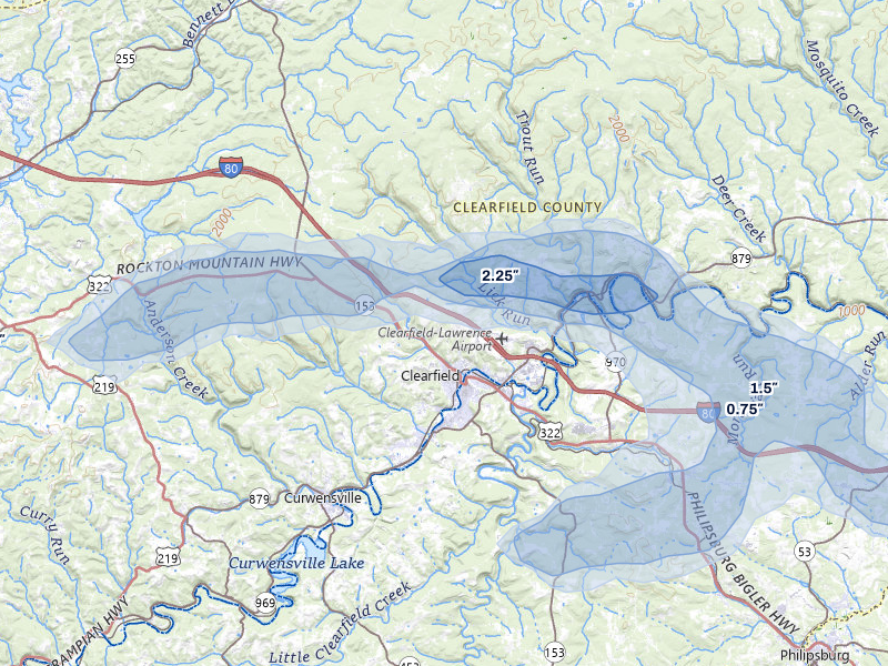 NEXRAD radar-signature map of the hail storm over Clearfield, PA on Jul 3, 2026