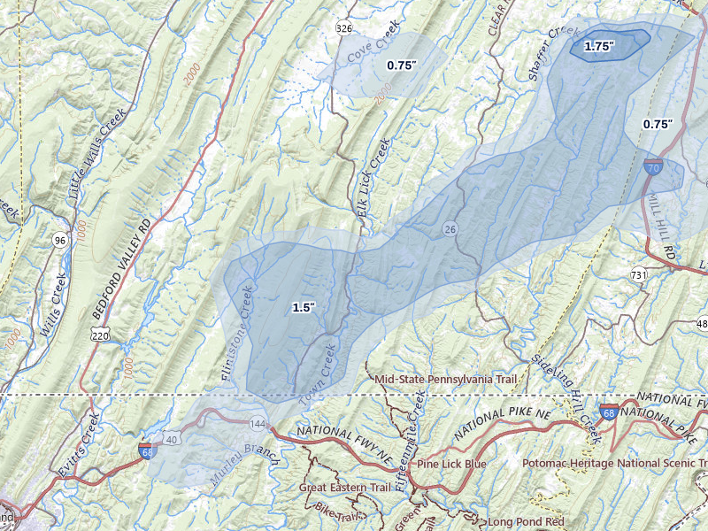 NEXRAD radar-signature map of the hail over Clearville, PA