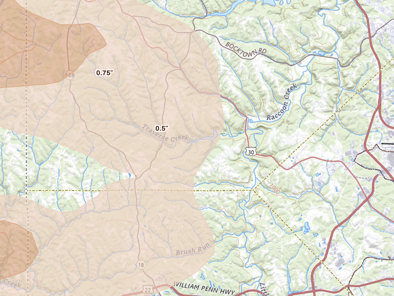 Radar-estimated hail-size map of the storm over Clinton, PA on Sep 3, 2026