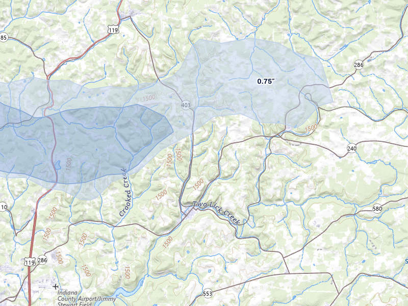 NEXRAD radar-signature map of the hail over Clymer, PA