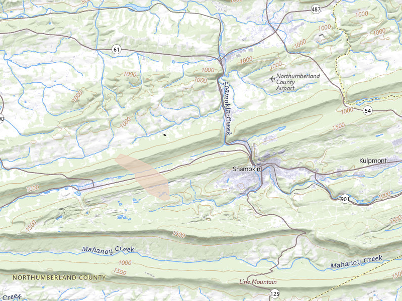 Radar-estimated hail-size map of the storm over Coal Township, PA on Sep 1, 2026