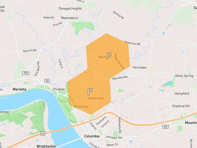 Hail map of Columbia, PA on Jul 6, 2026, hail up to 1"