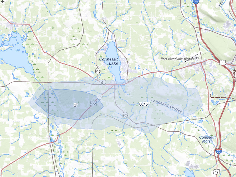 NEXRAD radar-signature map of the hail storm over Conneaut Lake, PA on Jun 6, 2026