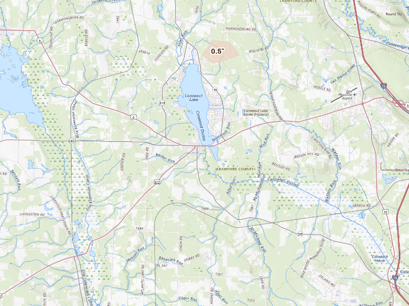 Radar-estimated hail-size map of the storm over Conneaut Lake, PA
