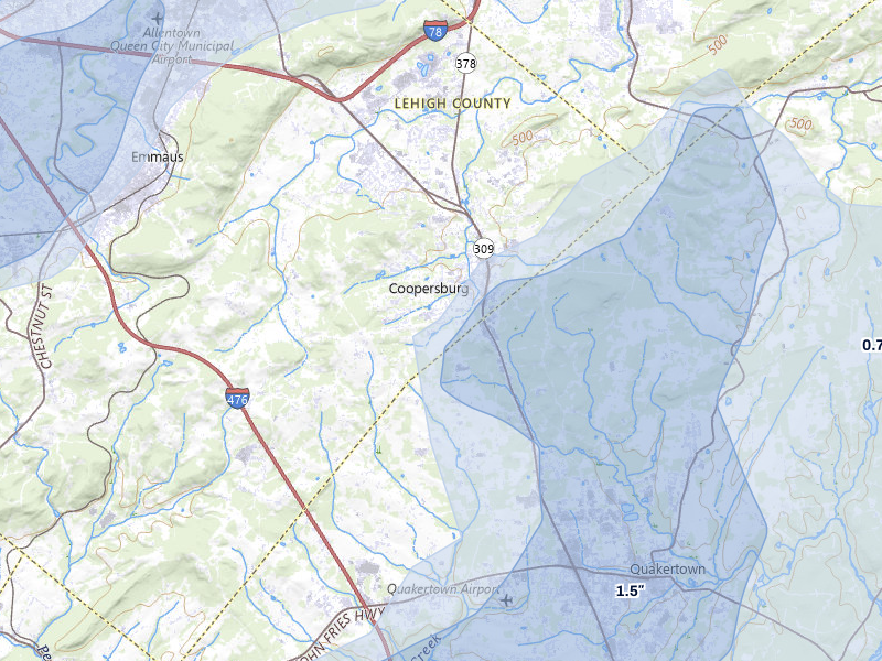 NEXRAD radar-signature map of the hail storm over Coopersburg, PA on Jul 28, 2026