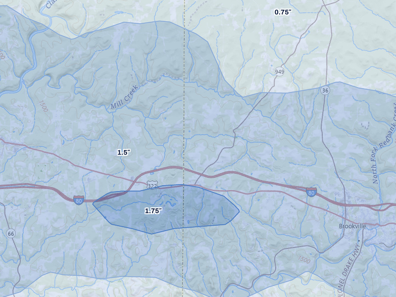 NEXRAD radar-signature map of the hail storm over Corsica, PA on Mar 22, 2026