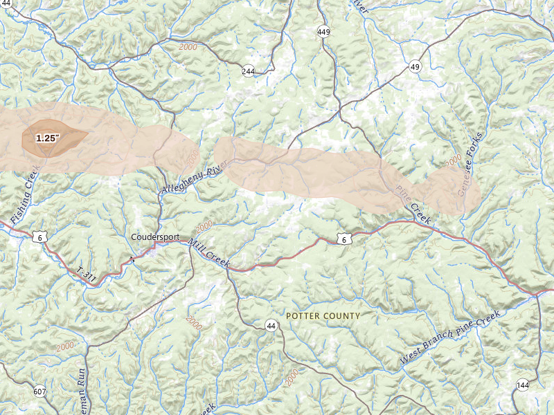 Radar-estimated hail-size map of the storm over Coudersport, PA