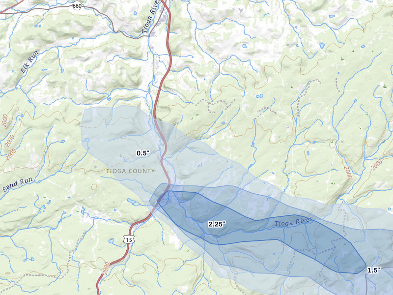 NEXRAD radar-signature map of the hail over Covington, PA